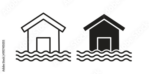 Flooded house icon. Simple outline style for web and app. Vector icon