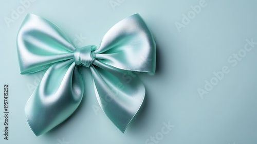 Wallpaper Mural Elegant Mint Green Satin Bow on Soft Blue Background Perfect for Gift Wrapping, Decoration, or Craft Projects Torontodigital.ca