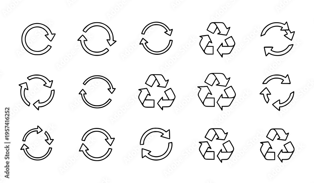 Obraz premium Recycle and refresh arrow icon collection circular loop symbol vector illustration