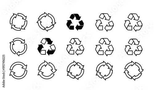 Recycle arrow icon set circular refresh reuse repeat symbol vector collection