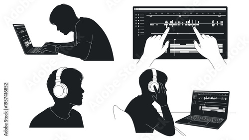 Audio editing workflow collage for music production and mixingAudio editing workflow collage for music production and mixing
