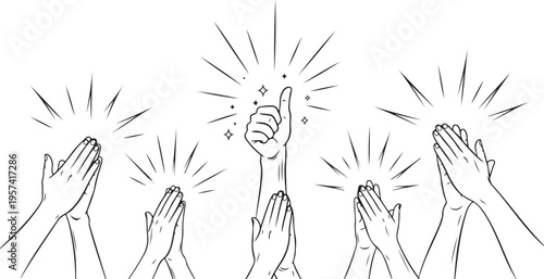 Hand Drawn sketch style of Human hands clapping.Ok Sign black and white vector illustration.