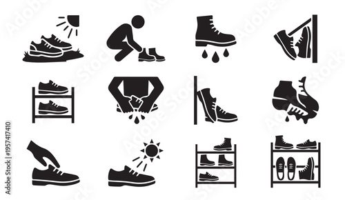 Illustrations of proper shoe care and storage techniques