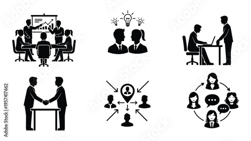 Business networking icons for leadership team collaboration idea generation partnership and professional corporate connectivity set