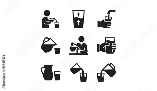 Illustrations of different methods for pouring and serving beverages