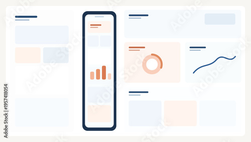 Mobile app interface background with abstract phone screens, modern widgets, soft cards, and premium UI composition for digital product design use