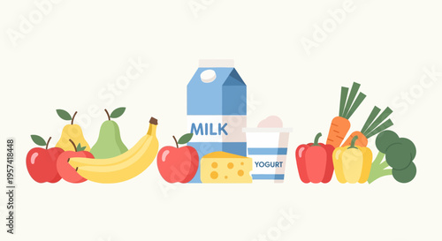 Fresh fruit and dairy products.