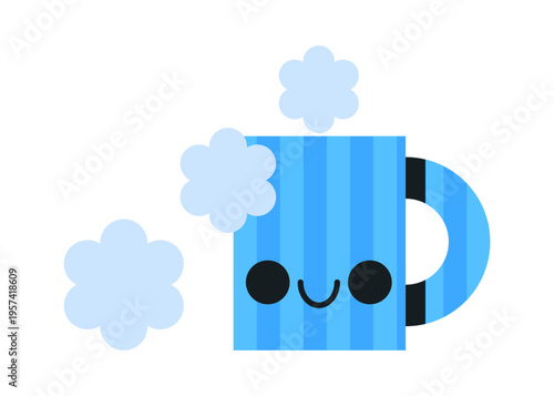 Mug with happy face and rising steam puffs