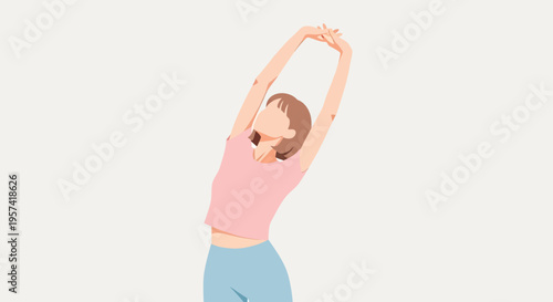 Woman stretching her arms up high.