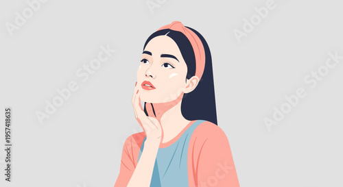 Woman Thinking with Hand on Face.