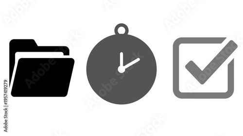 Folder, Clock, and Checklist Icons for Workflow Management