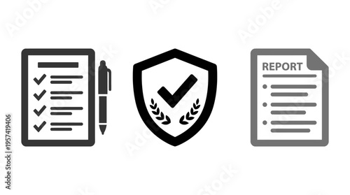 Checklist, Shield, and Report Icons for Approval