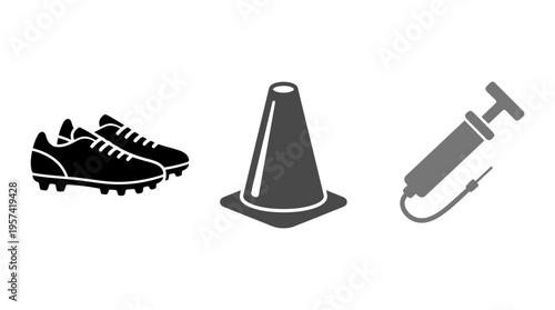Soccer Training Icons Shoes, Cone, and Pump
