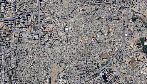 Aerial View of Old City of Damascus Syria Historic Urban Core