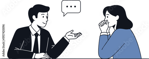 Interview conversation between professional colleagues at meeting tableInterview conversation between professional colleagues at meeting table