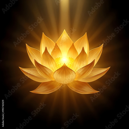 Golden Lotus Feng Shui Wealth Symbol with Glowing Light