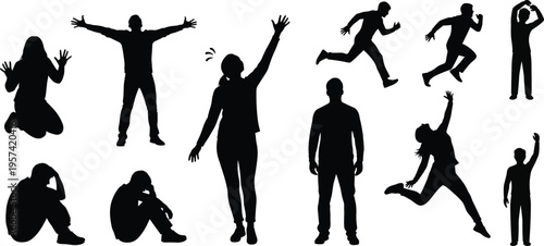 People silhouettes vector set - various emotional poses and gesturesPeople silhouettes vector set - various emotional poses and gestures