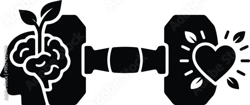 Balancing Logic and Emotion Concept Illustration,
Illustration of two human profiles connected by a dumbbell, symbolizing balance between rational thinking and emotional intelligence in decision makin