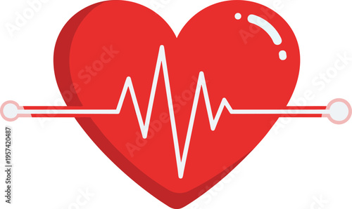 Red Heart with Heartbeat Line Vector Illustration for Medical HealthRed Heart with Heartbeat Line Vector Illustration for Medical Healthn