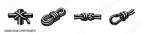 Set of nautical knot illustrations in black and white vector style for marine themes