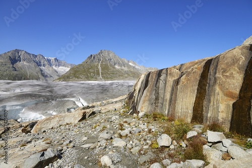 Great Aletsch Glacier, Mt. Olmenhorn in the back, UNESCO World Heritage Site Swiss Alps Jungfrau-Aletsch, Goms, Valais, Switzerland, Europe