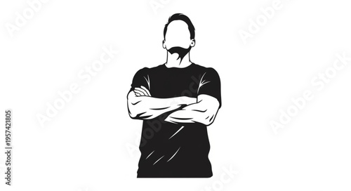 Silhouette of a Confident Man with Arms Crossed, Looking Upward.