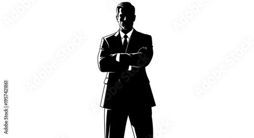 Silhouette of a Confident Businessman Standing with Arms Crossed.