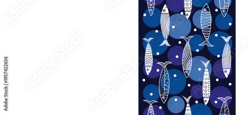 Sardines. Vector sea poster. Undersea. Wave.