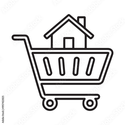 Minimalist Real Estate Shopping Cart Icon for Property Sales and Home Buying Concepts