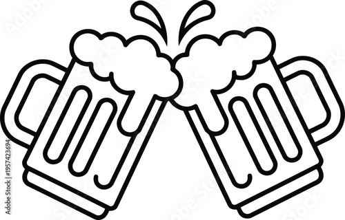 Two beer mugs clinking together with foam