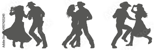 Cowboy couple dancing silhouette set