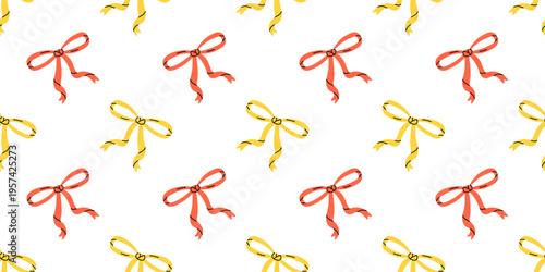 Vector seamless pattern with cute bow ribbons on white background. Hand drawn playful bow print for gift wrap, fabric, textile, wallpaper, scrapbook paper, holiday packaging, cheerful fashion design.