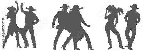 Cowboy couple dancing silhouette set