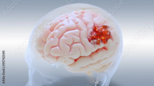 Brain damage or cancer tumor malignant cells growth and spreading. Can be used in medical elements related meningioma or neurological disease, 3D Render.