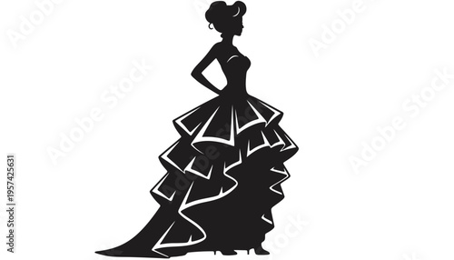 A woman in a beautiful black silhouette formal evening gown