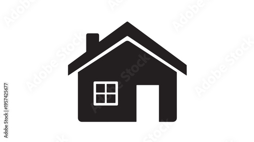 House simple black icon with chimney and window, a symbol of home, residence, and shelter for modern design applications