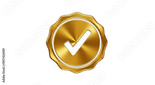 Golden check mark seal isolated on transparent background