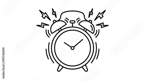 Alarm Clock Ringing Loudly with Exclamation Symbols
