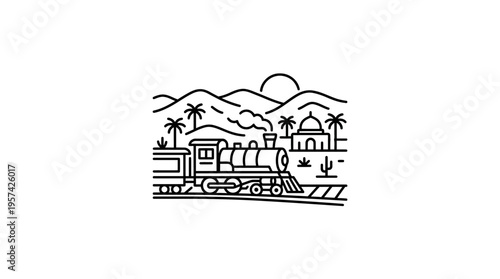 Vintage Train Passing Through a Desert Landscape