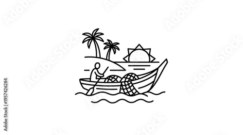 Minimalist Fishing Scene on Tropical Island