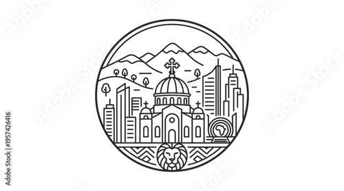 Addis Ababa Cityscape Line Art in a Circle