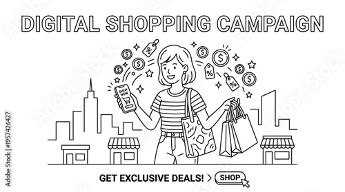 Digital Shopping Campaign Woman Shopping Online