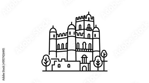 Minimalist Black Line Art of Gondar Castle Ethiopia