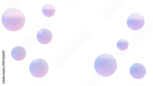 3D rendered floating matte spheres with soft pastel pink and blue iridescent gradients