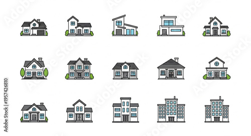 Collection of Pixel Art House and Building Illustrations.