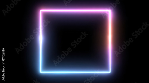 Neon glowing square frame with pink and blue light
