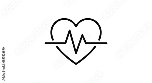Heart rate line art icon, heart pulse with ecg monitor wave for medical and health concept.
