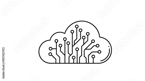 Digital cloud computing network infrastructure symbol representing data storage and intelligent information processing for modern technological solutions