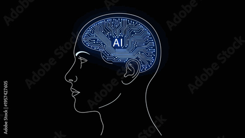 Conceptual visualization of artificial intelligence integrated into the human brain, symbolizing the future of technology and cognitive evolution