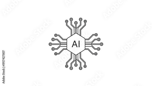AI chip icon with connections, representing artificial intelligence and technology